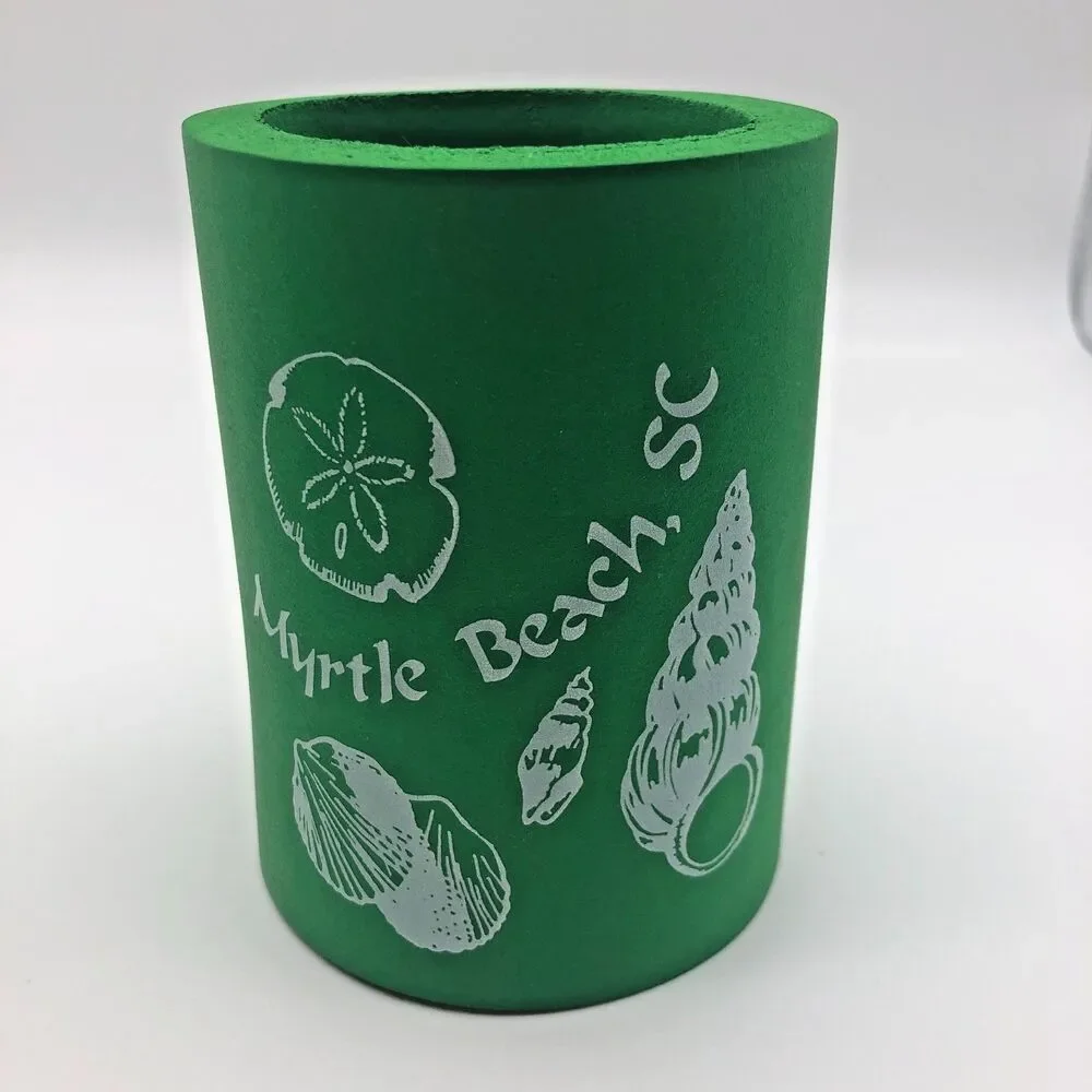 Myrtle Beach SC Beer Koozie Lot of 2 Myrtle Beach Green Foam VINTAGE